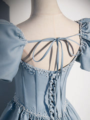 Light blue satin long prom dress, blue sweet 16 dress