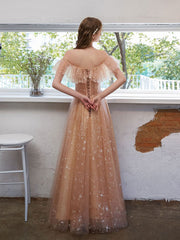 Simple tulle off shoulder lace long prom dress lace formal dress