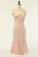 Blush Cowl Neck Short Mermaid Bridesmaid Dress