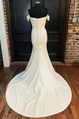 White Satin Off-the-Shoulder Mermaid Long Wedding Dress