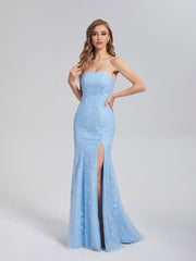 Trumpet/Mermaid Strapless Appliques Lace Prom Dresses