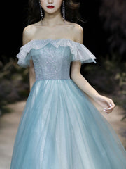 Green tulle sequin long prom dress tulle formal dress