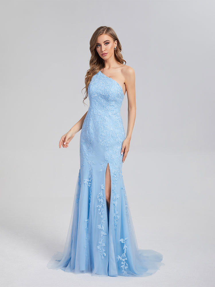 Trumpet/Mermaid One Shoulder Prom Dresses with Trailing