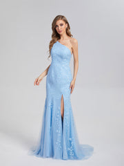 Trumpet/Mermaid One Shoulder Prom Dresses with Trailing