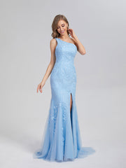 Trumpet/Mermaid One Shoulder Prom Dresses with Trailing