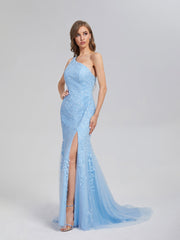 Trumpet/Mermaid One Shoulder Prom Dresses with Trailing