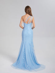 Trumpet/Mermaid One Shoulder Prom Dresses with Trailing