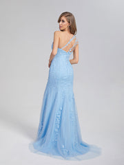 Trumpet/Mermaid One Shoulder Prom Dresses with Trailing