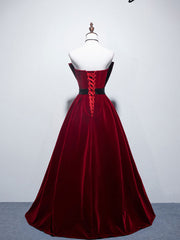 Velvet A line burgundy satin long prom dress, velvet bridesmaid dress