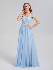 A-Line Off the Shoulder Appliques Chiffon Prom Dresses