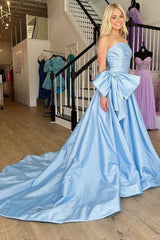 Neon Pink Strapless A-Line Prom Dress with Bow