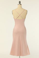 Blush Cowl Neck Short Mermaid Bridesmaid Dress