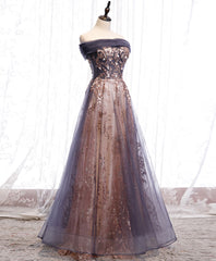 Unique tulle off shoulder lace long prom dress lace formal dress