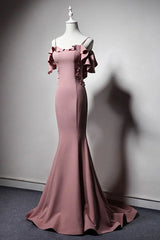 Simple pink mermaid long prom dress pink mermaid bridesmaid dress