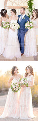 chic wedding party dresses, romantic fashion bridesmaid dresses with lace,simple long party gowns
