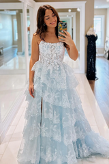 Red Strapless A-Line Sequins Appliques Ruffles Prom Dress Long with Slit