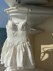 Simple A Line Spaghetti Straps White Lace Short Formal Homecoming Dresses Party Graduation Dress Dance Hoco Dresses DH2771