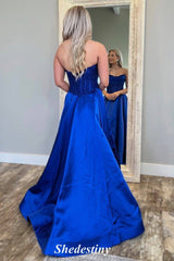 Lace Royal Blue Elegant Sweetheart A-Line Prom Dress