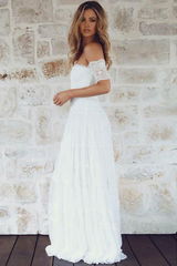 Boho A-Line Off-the-Shoulder Short Sleeves Lace Wedding Dress