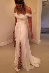 A-line Off The Sleeves High Quality Strapless Long Wedding Dresses