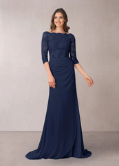 Mermaid Off the Shoulder Appliques Dark Navy formal dresses evening dress Mother of the Bride Dresses