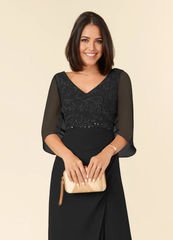 Mermaid V-Neck Lace Chiffon Black formal dresses evening dress Mother of the Bride Dresses