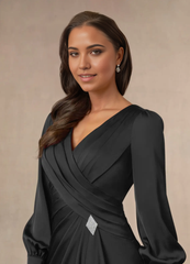 Mermaid V-Neck Pleated Long Sleeve Black formal dresses evening dress Mother of the Bride Dresses