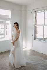 A-line Off-the-shoulder satin lace slit wedding dress (no veil)