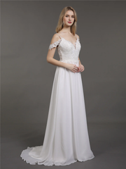 Thin shoulder chiffon minimalist wedding dress