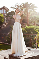 A-line Sleeveless Backless Chiffon High Neck formal dresses Prom Dresses Evening Dresses Wedding Dresses