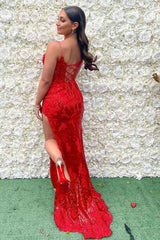 Blue Sequin Appliques Cold-Shoulder Long Prom Gown with Slit