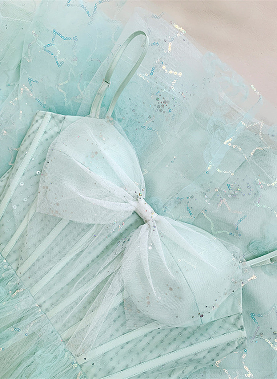Lovely Sweethart Tulle Long A-line Formal Dress, Light Blue Tulle Prom Dress