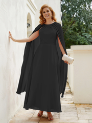 Long cape A-line gemstone collar chiffon mother of the bride dress