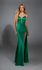 Deep V-neck straight tube back slit evening dress tight corset long formal dress