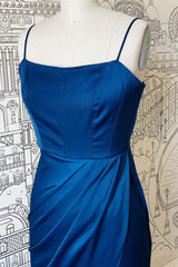 Sheath spaghetti riemen satijnen lange bruidsmeisje jurk met spleet