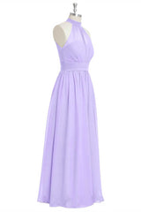 Lavender Chiffon Halter A-Line Long Bridesmaid Dress