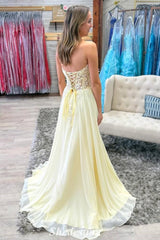 Sweetheart Yellow Applique Sequins Lace-up Prom Dress