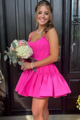 Pink Corset Bodice Lace-Up A-Line Cocktail Dress with Ruffles