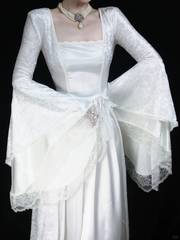 Retro White Long Sleeves A-Line Lace Long Formal Prom Dresses Evening Gowns, HZ0319