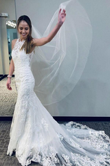 Mermaid Lace Train Racer Back Wedding Gown Wedding Dress