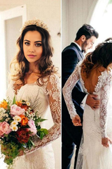 Mermaid Sexy Long Sleeves White Lace Wedding Dress