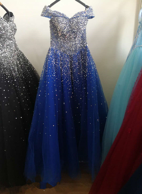 Glam Sparkle Handmade Sequins Long Party Dress, Off Shoulder Formal Gown