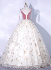 Lovely Ivory Tulle Ball Gown Straps Party Dress, Ivory Sweet 16 Dress Formal Dress