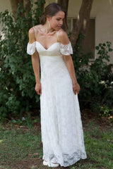 Spaghetti Straps Off-The-Shoulder Floor-Length Lace Wedding Dress