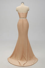 Elegant Two Piece Strapless Champagne Bridesmaid Dress