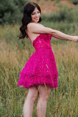 Sea Glass Tulle Lace Multi-Layer Short Gown with Spaghetti Straps