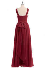 Red Chiffon Cross-Front A-Line lange bruidsmeisje jurk