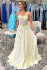 Sweetheart Yellow Applique Sequins Lace-up Prom Dress