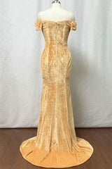 Gold Velvet Off-the-Shoulder Mermaid Bridesmaid Dress