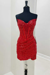 Black Sequin Strapless Tight Mini Homecoming Gown